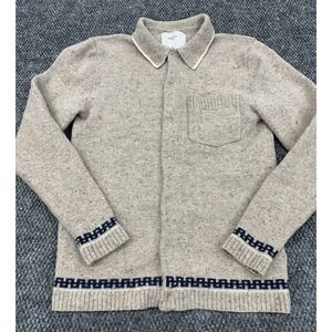 PERCIVAL Men's Medium Beige Speckled Wool Snap Collared Knitwear Sweater Shirt